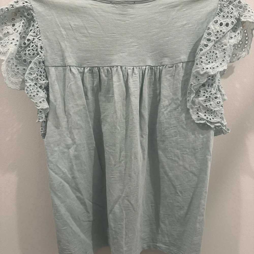 J. Crew Light Blue Blouse with Lace Sleeves